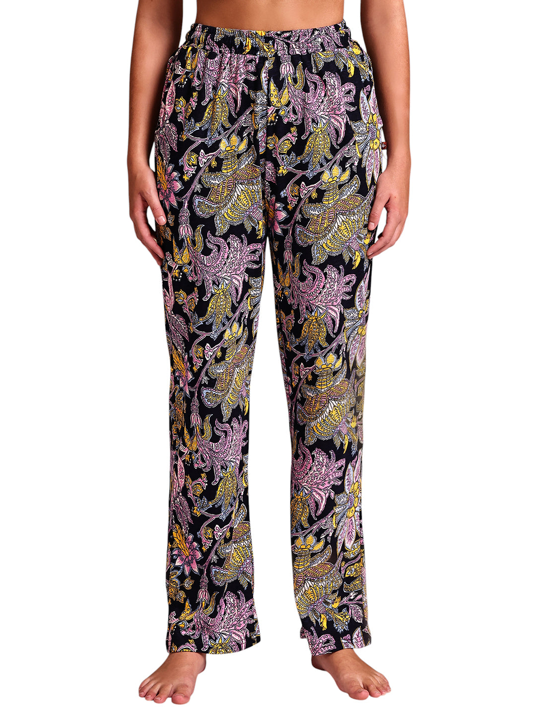 Black Paisley Cotton Hosiery Lounge Pant