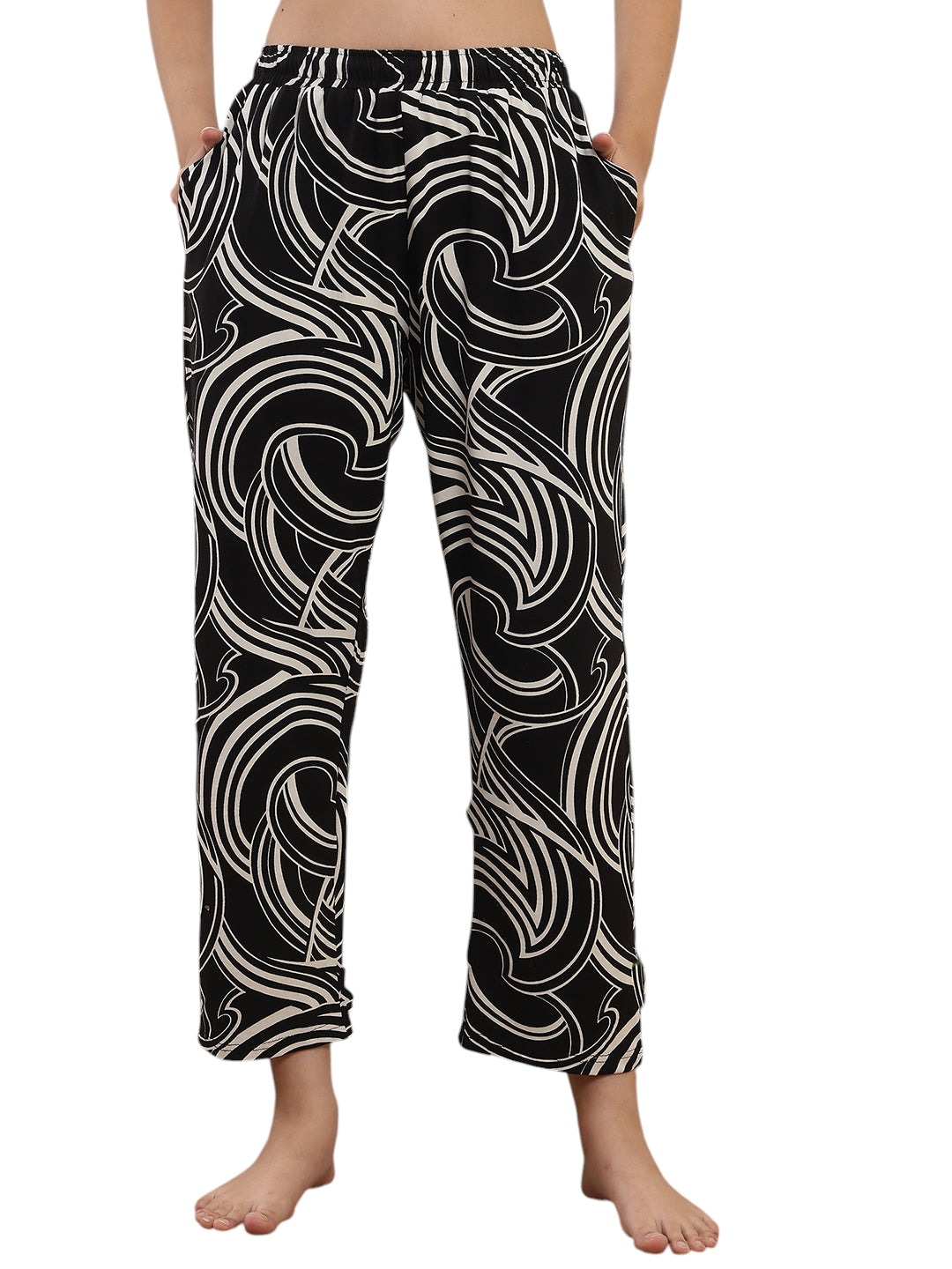 Black Swirls Printed Cotton Lounge Pant