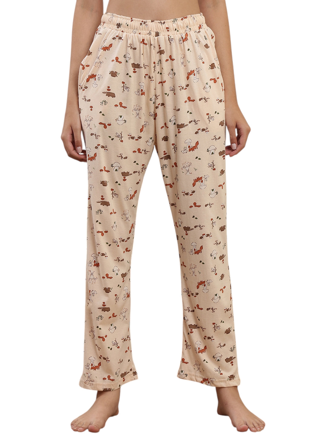 Beige Squirrel Printed Cotton Lounge Pant