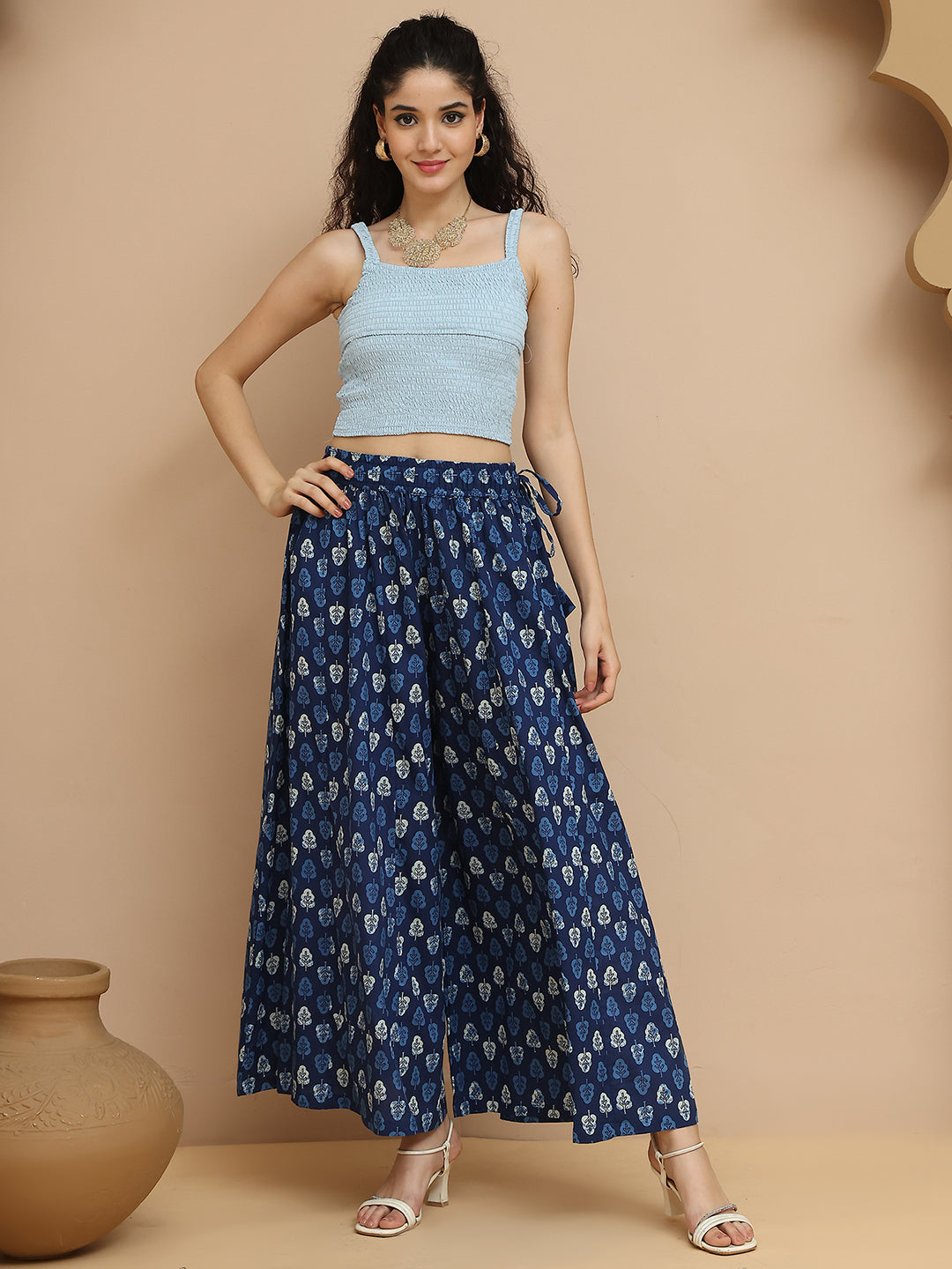 Patra Kali Indigo Cotton Palazzo