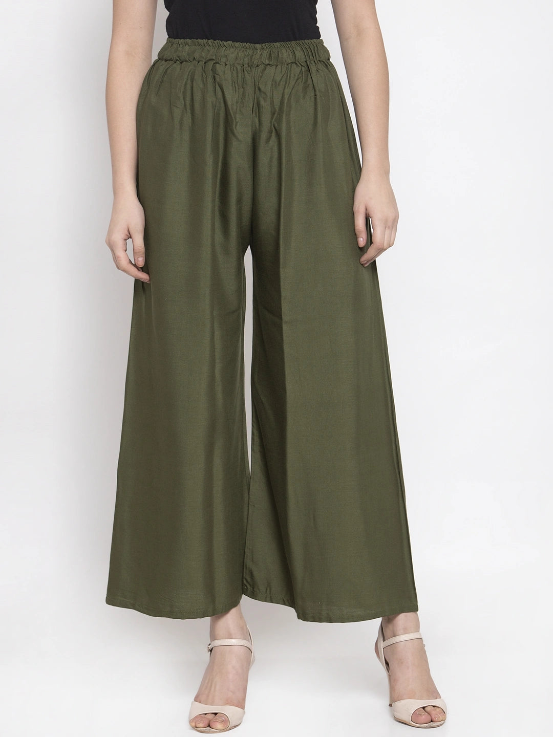 Olive Solid Rayon Palazzo