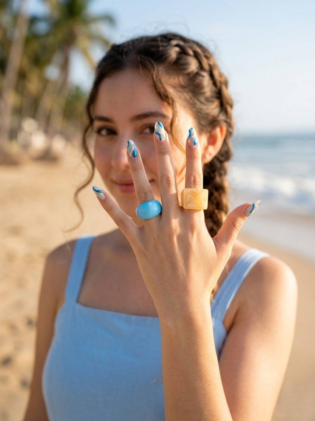 Sunny Lime Resin Rings-set of 2