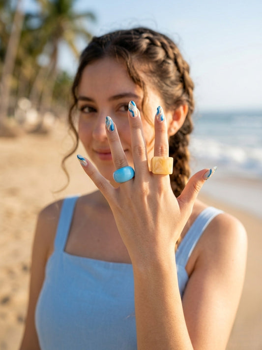 Sunny Lime Resin Rings-set of 2