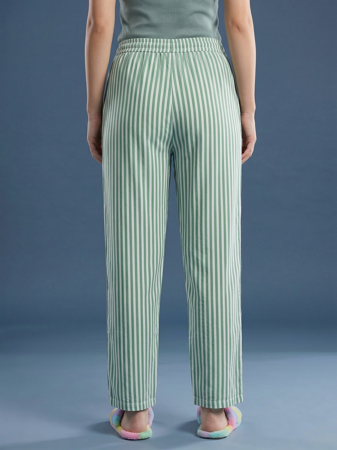 Green Striped Cotton Lounge Pant