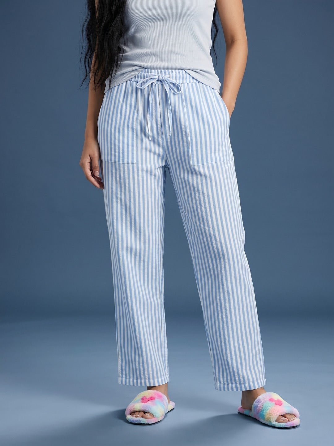 Blue Striped Cotton Lounge Pant