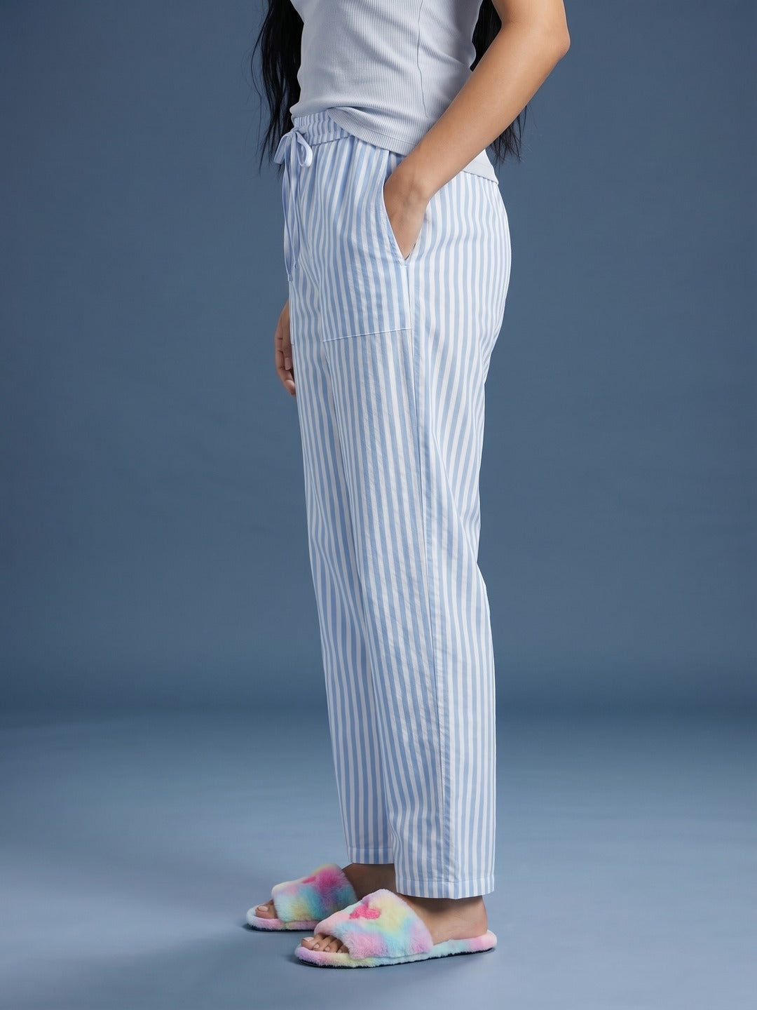 Blue Striped Cotton Lounge Pant