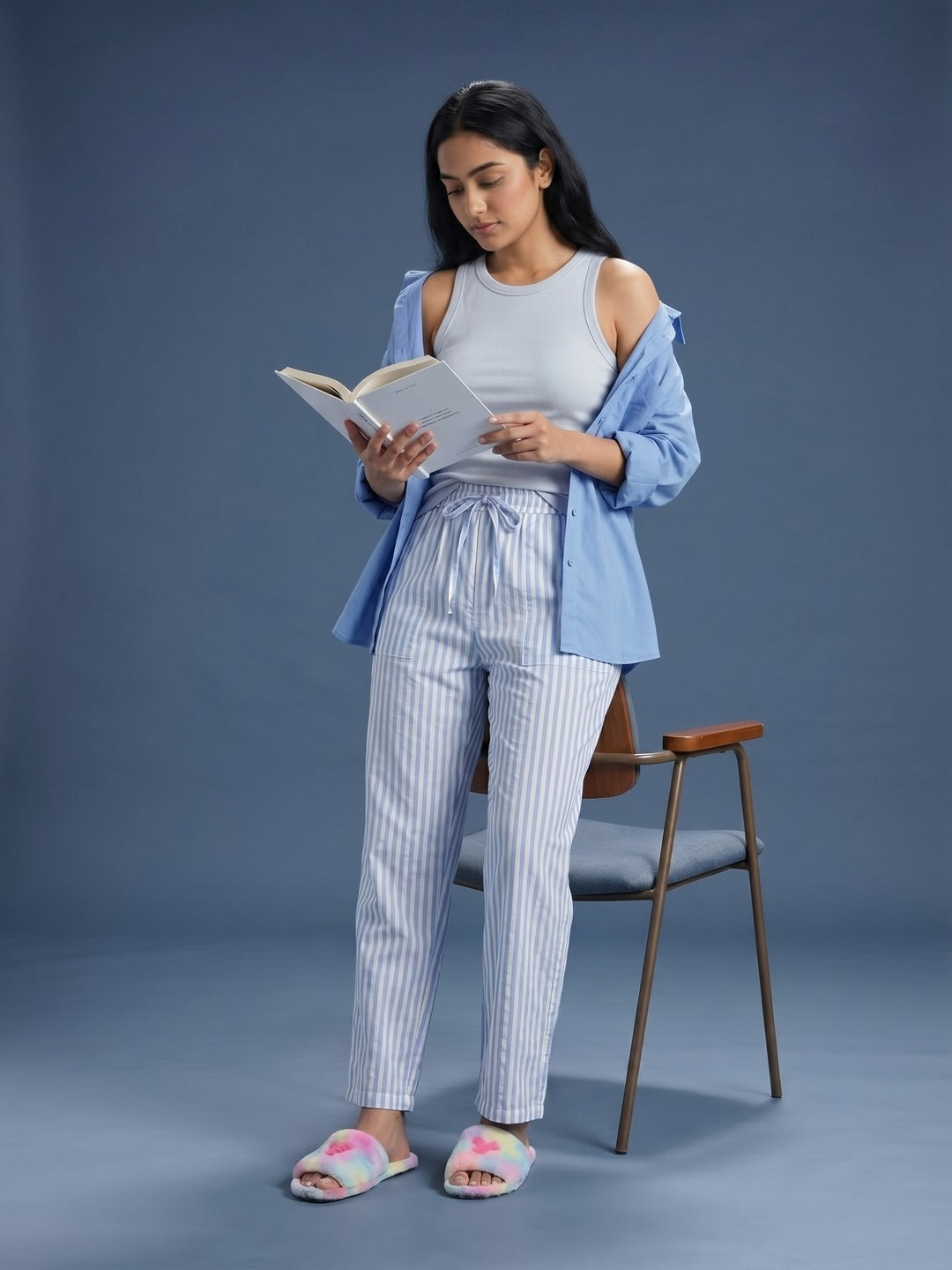 Blue Striped Cotton Lounge Pant