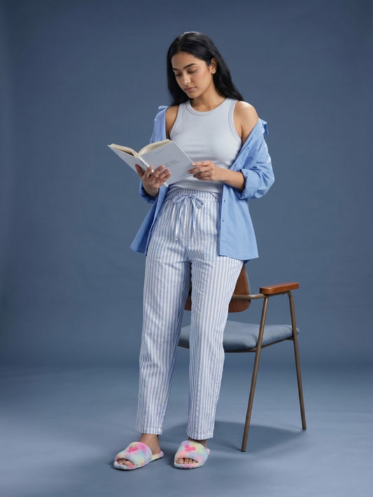 Blue Striped Cotton Lounge Pant